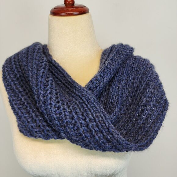 Creazioni Ba-Bo Wool Blend Infinity Scarf Blue Fisherman Knit Italian Alpaca - Picture 5 of 8